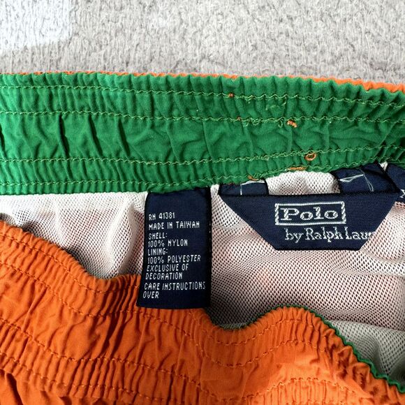 Vintage Polo Ralph Lauren Shorts Men Extra Large Orange Pony Swim Trunks Surf - Picture 5 of 16